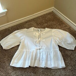 GANNI Front Tie Poplin Blouse